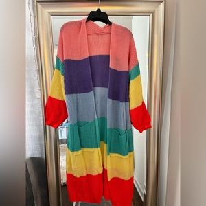 Colorful striped cardigan from Shein.